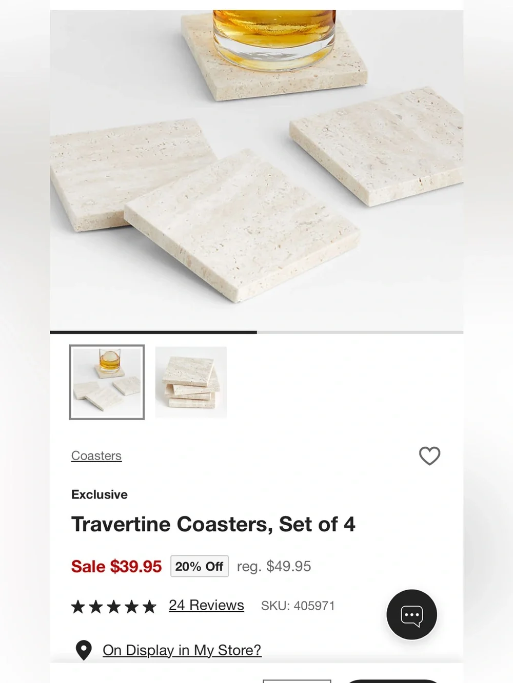 Set of 4 Square Marble Coasters Still in Package. NWT